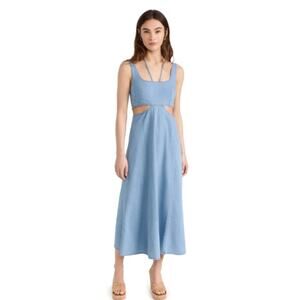 LNA LORELEI  CUT OUT CHAMBRAY DENIM  MIDI DRESS MEDIUM